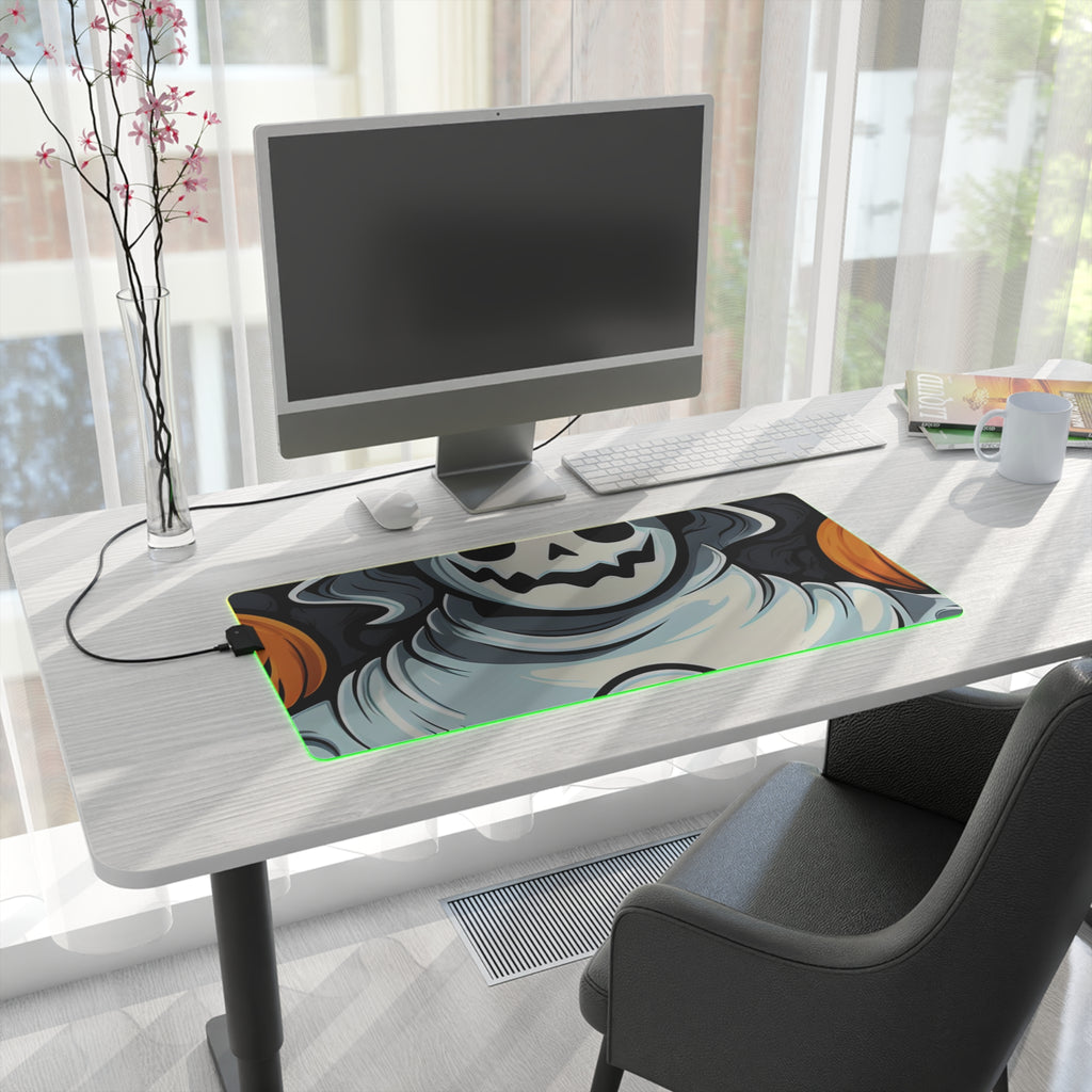 LED Gaming Mouse Pad with Spooky Skeletal Pumpkin Patch Design for Halloween, view 16