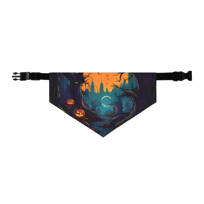 DistinctInk Adjustable Pet Banana Collar with Haunted Evening Nightmare Design for Halloween