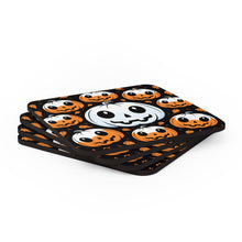DistinctInk (Set of 4) Corkwood Coasters with Ghost Skeleton Cartoon PumpkinDesign for Halloween