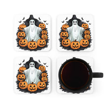 DistinctInk (Set of 4) Corkwood Coasters with Ghost Skeleton Pumpkins PatternDesign for Halloween