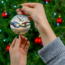 DistinctInk Hanging Ceramic Christmas Tree Ornament Charm with Gold String - Great Gift/Present - 2 3/4 inch Diameter - Hands of Peace