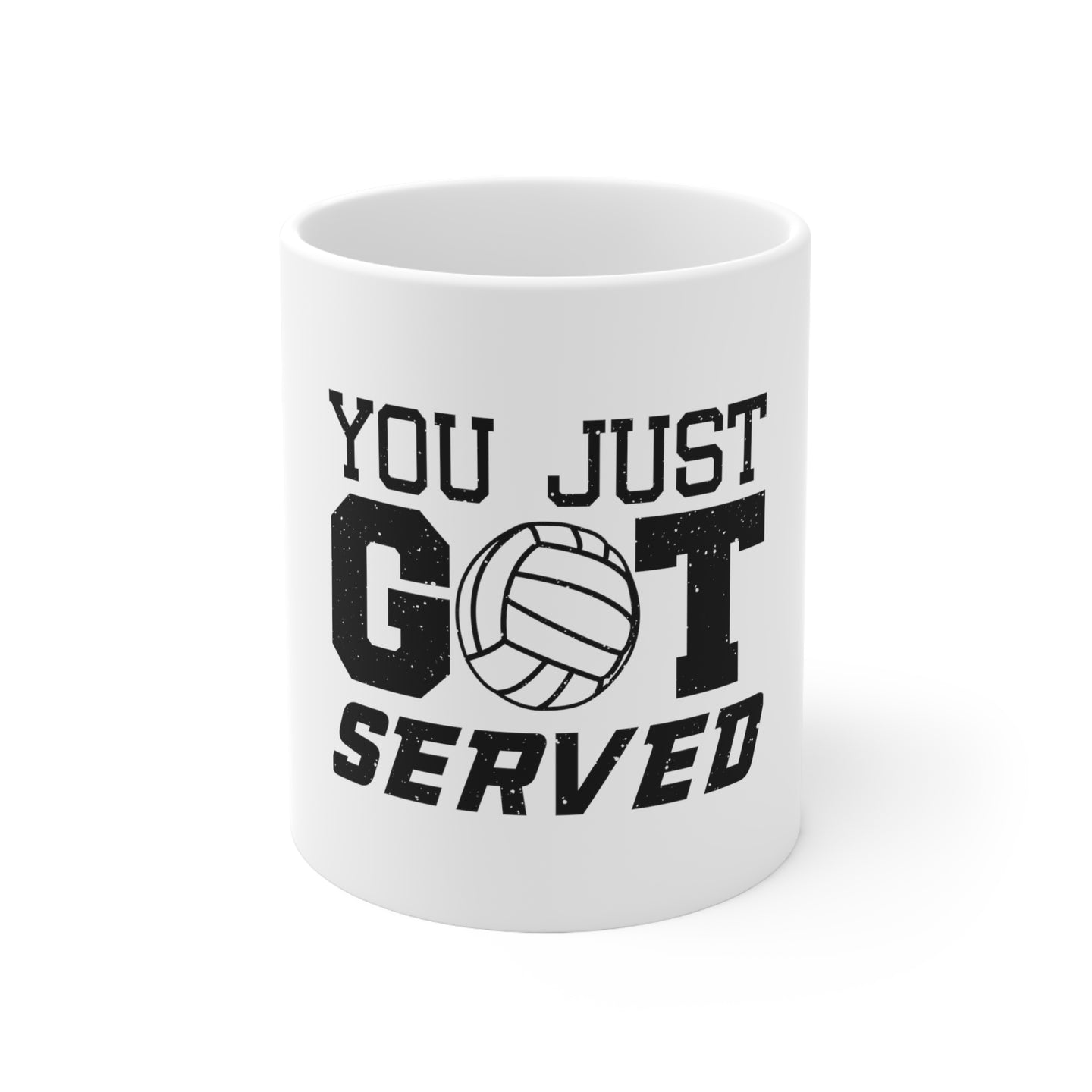DistinctInk Glossy White Coffee / Tea Mug - You Just Got Served Volleyball