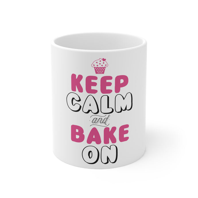 DistinctInk Glossy White Coffee / Tea Mug - Keep Calm and Bake On