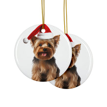 DistinctInk Hanging Ceramic Christmas Tree Ornament with Gold String - Great Gift/Present - 2 3/4 inch Diameter - Silky Terrier Design