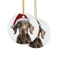 DistinctInk Hanging Ceramic Christmas Tree Ornament with Gold String - Great Gift/Present - 2 3/4 inch Diameter - Weimaraner Design