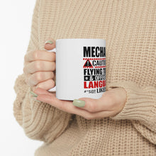 DistinctInk Glossy White Coffee / Tea Mug - Mechanic Flying Tools & Offensive Language
