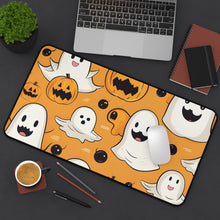 DistinctInk Desk Mat with Ghoulish Bats and Pumpkins Design for Halloween
