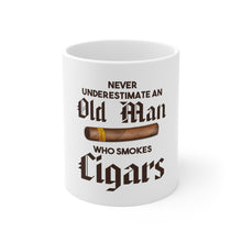 DistinctInk Glossy White Coffee / Tea Mug - Never Underestimate Old Man Who Smokes Cigars