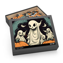 DistinctInk Jigsaw Puzzle with Spooky Skeleton Pumpkins Design for Halloween