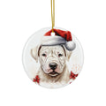 Hanging Ceramic Christmas Tree Ornament with Gold String - Dogo Argentino Puppy Drawing Design