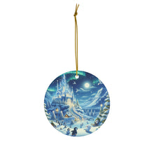 DistinctInk Hanging Ceramic Christmas Tree Ornament Charm with Gold String - Great Gift/Present - 2 3/4 inch Diameter - Arctic Christmas Wonderland