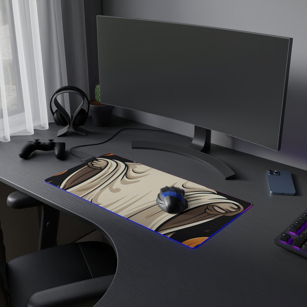 LED Gaming Mouse Pad with Ghastly Skeletal Pumpkin Patch Design for Halloween, view 9