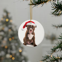 DistinctInk Hanging Ceramic Christmas Tree Ornament with Gold String - Great Gift/Present - 2 3/4 inch Diameter - American Staffordshire Terrier Puppy Design