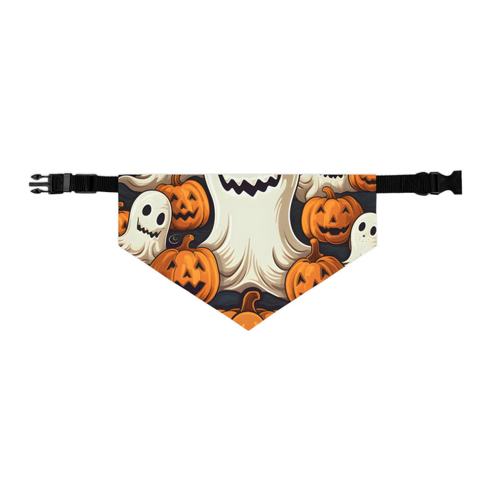 DistinctInk Adjustable Pet Banana Collar with Haunted Skeleton Jack-O-Lantern Design for Halloween