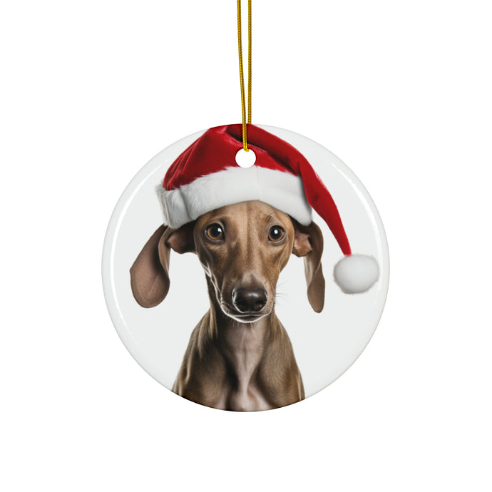 DistinctInk Hanging Ceramic Christmas Tree Ornament with Gold String - Great Gift/Present - 2 3/4 inch Diameter - Azawakh Puppy Design