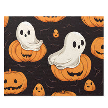 DistinctInk Jigsaw Puzzle with Haunted Skeleton Pumpkin Patch Design for Halloween