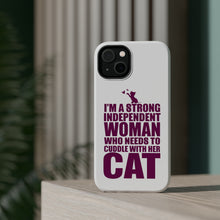 DistinctInk ToughCase for Apple iPhone, Compatible with MagSafe Charging - Strong Woman Needs to Cuddle Cat
