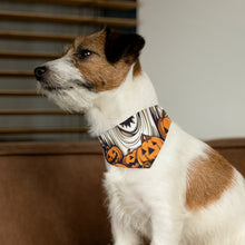 DistinctInk Adjustable Pet Banana Collar with Ghostly Skeleton and Pumpkins Design for Halloween