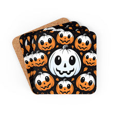 DistinctInk (Set of 4) Corkwood Coasters with Ghost Skeleton Cartoon PumpkinDesign for Halloween