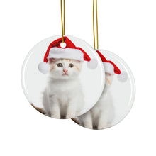 DistinctInk Hanging Ceramic Christmas Tree Ornament with Gold String - Great Gift/Present - 2 3/4 inch Diameter - Turkish Van Kitten Design
