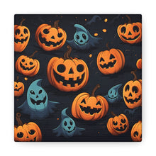 DistinctInk Canvas Wall Art with Nightly Fright of Bats and Ghouls for Halloween