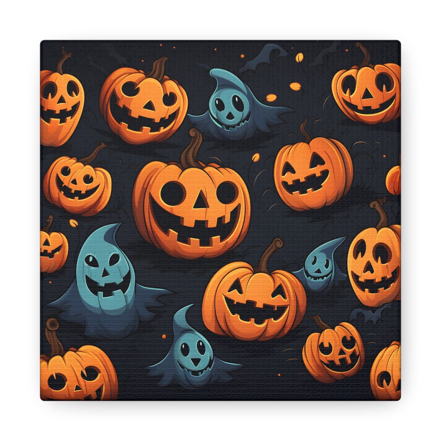 DistinctInk Canvas Wall Art with Nightly Fright of Bats and Ghouls for Halloween