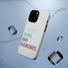DistinctInk ToughCase for Apple iPhone, Compatible with MagSafe Charging - T-Shirts Jeans and Diamonds