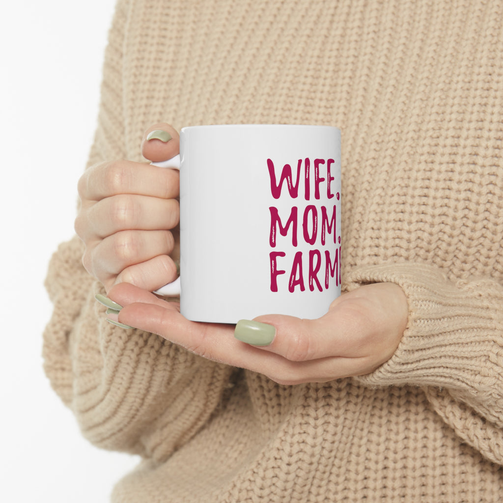 Glossy White Coffee / Tea Mug - Wife. Mom. Farmer., view 10