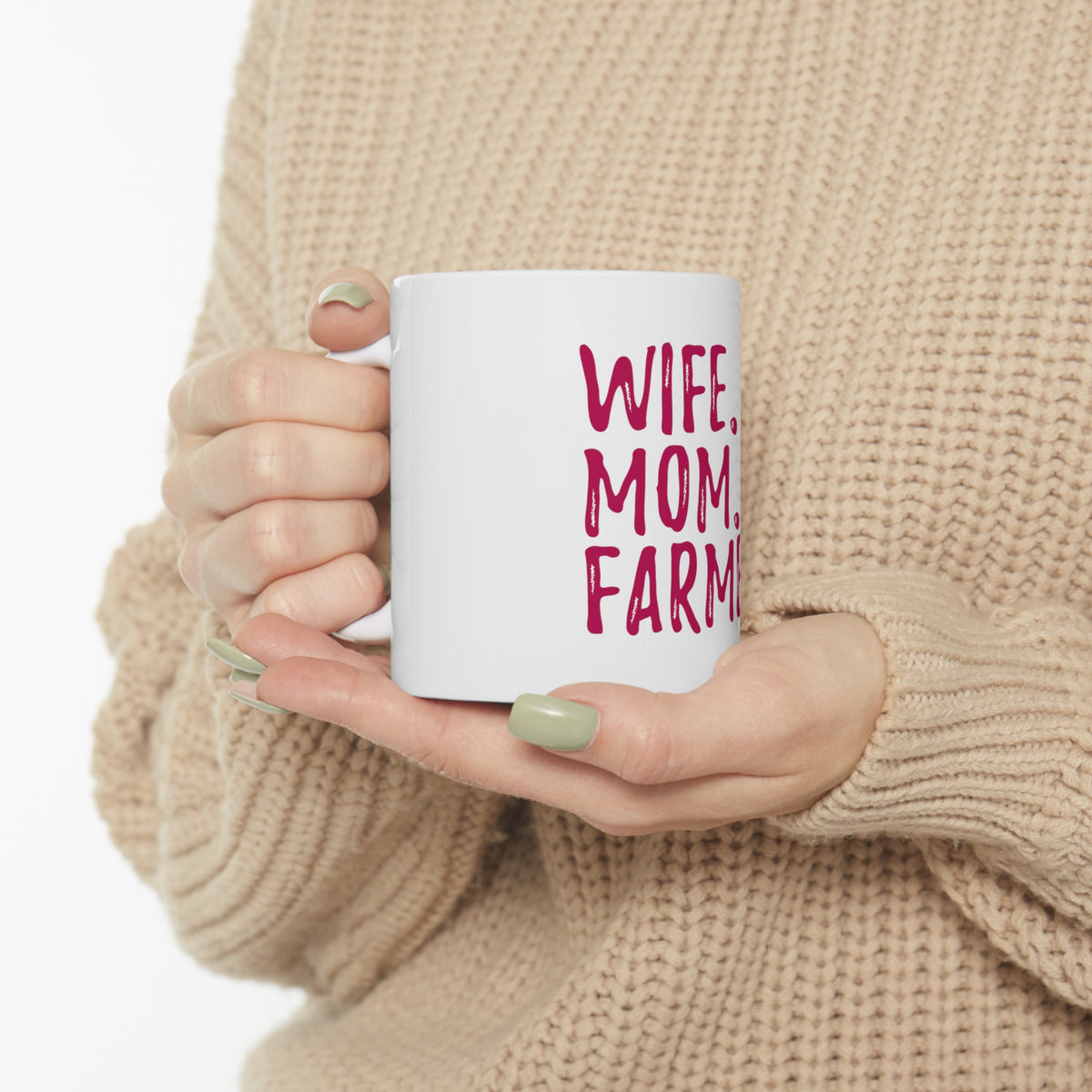 Glossy White Coffee / Tea Mug - Wife. Mom. Farmer., view 10