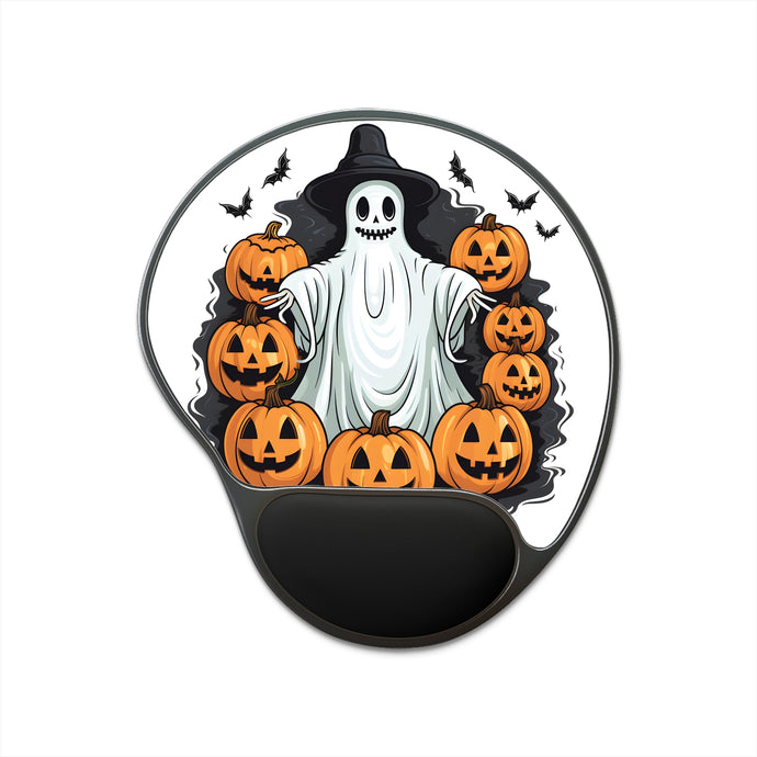 DistinctInk Mouse Pad with Wrist Rest  with Ghost Skeleton Pumpkins Pattern Design for Halloween