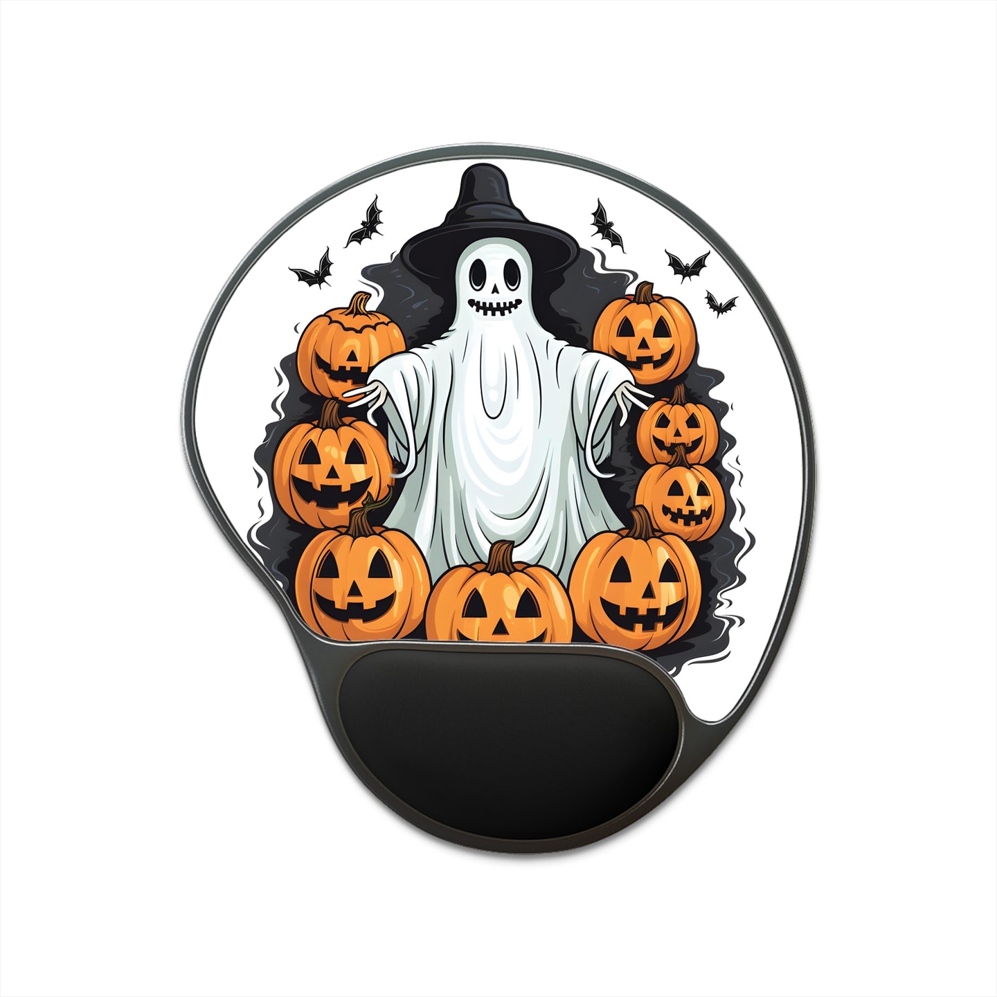 DistinctInk Mouse Pad with Wrist Rest  with Ghost Skeleton Pumpkins Pattern Design for Halloween