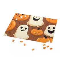 DistinctInk Jigsaw Puzzle with "Boo-ttifull Skeleton Cartoon Pattern Pumpkin" Design for Halloween