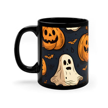 DistinctInk Black Coffee Mug - Ghost Skeleton Pumpkin Bash for Halloween