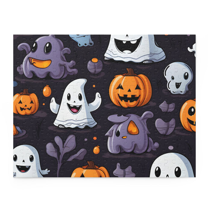 DistinctInk Jigsaw Puzzle with Spooky Bat-o-lanterns Design for Halloween