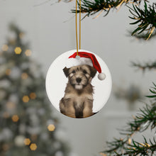 DistinctInk Hanging Ceramic Christmas Tree Ornament with Gold String - Great Gift/Present - 2 3/4 inch Diameter - Glen of Imaal Terrier Puppy Design