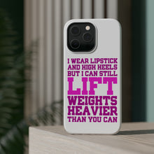 DistinctInk ToughCase for Apple iPhone, Compatible with MagSafe Charging - Lipstick & High Heels Can Life Weights Heavier