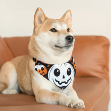 DistinctInk Adjustable Pet Banana Collar with Ghost Skeleton Cartoon Pumpkin Design for Halloween