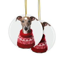 DistinctInk Hanging Ceramic Christmas Tree Ornament with Gold String - Great Gift/Present - 2 3/4 inch Diameter - Azawakh Design