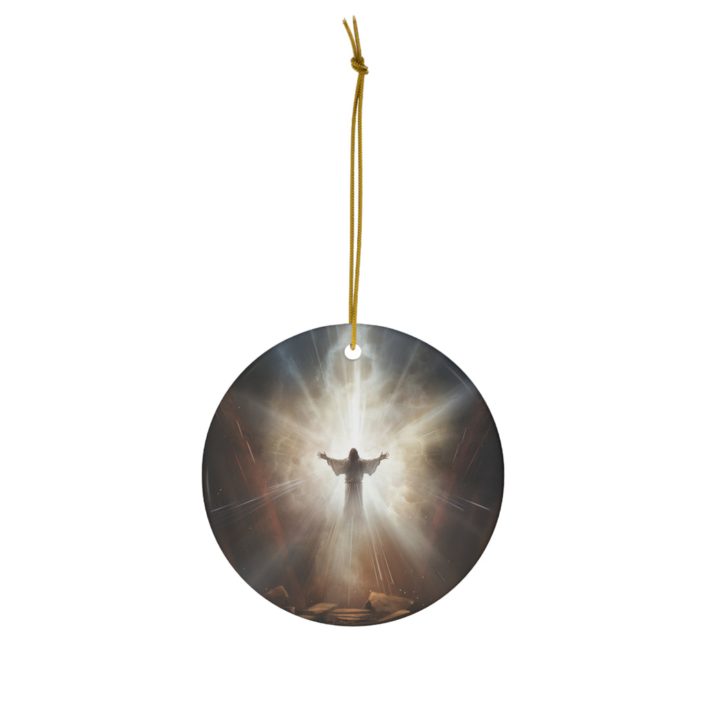 Hanging Ceramic Christmas Tree Ornament Charm with Gold String - The Word Becomes Flesh: John 1:14, view 2
