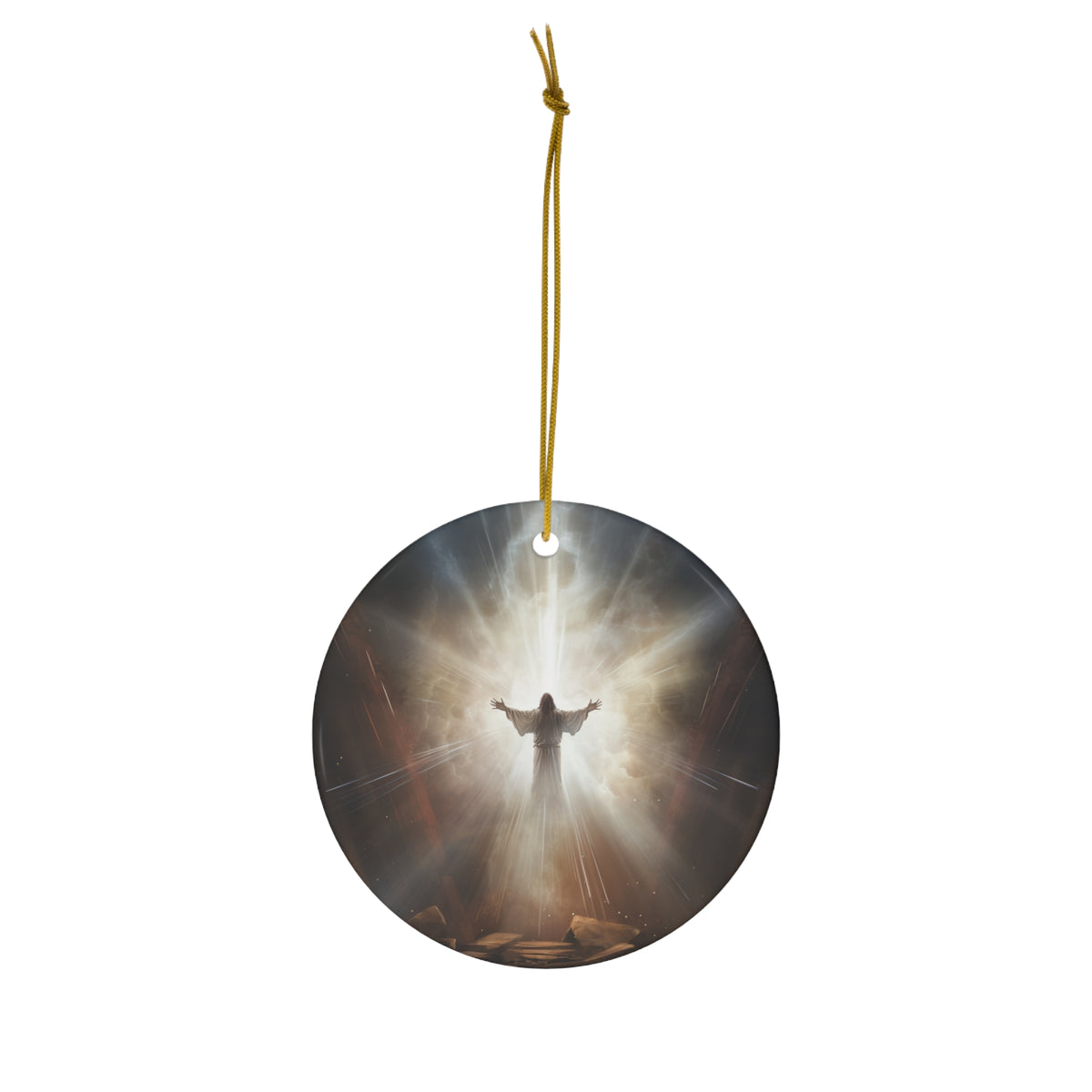 Hanging Ceramic Christmas Tree Ornament Charm with Gold String - The Word Becomes Flesh: John 1:14, view 2
