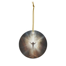 DistinctInk Hanging Ceramic Christmas Tree Ornament Charm with Gold String - Great Gift/Present - 2 3/4 inch Diameter - The Word Becomes Flesh: John 1:14