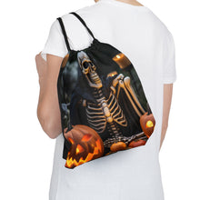 DistinctInk Drawstring Bag / Backpack with Skellington's Spooky Soiree Design for Halloween