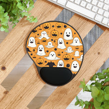 DistinctInk Mouse Pad with Wrist Rest  with Ghoulish Bats and Pumpkins Design for Halloween