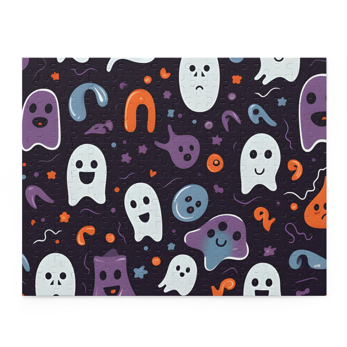 DistinctInk Jigsaw Puzzle with Skeletal Ghostly Pumpkins Design for Halloween