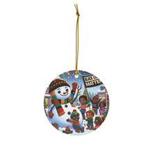 DistinctInk Hanging Ceramic Christmas Tree Ornament Charm with Gold String - Great Gift/Present - 2 3/4 inch Diameter - Joyful Winter Celebration