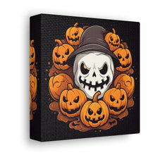 DistinctInk Canvas Wall Art with Spooky Skeleton Pumpkin Patch for Halloween