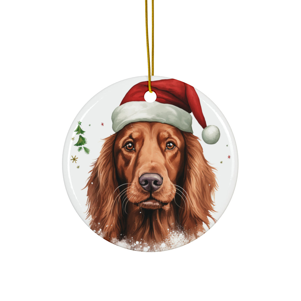 Hanging Ceramic Christmas Tree Ornament with Gold String - Irish Setter Design