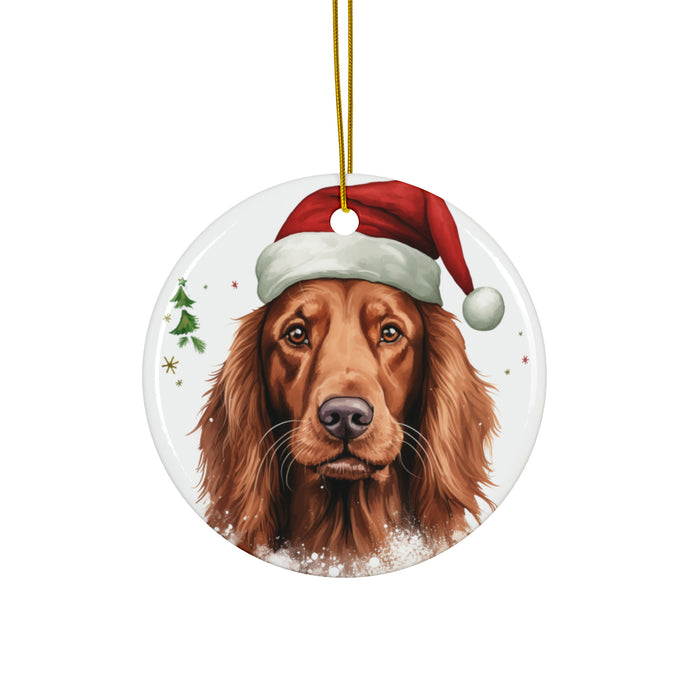 DistinctInk Hanging Ceramic Christmas Tree Ornament with Gold String - Great Gift/Present - 2 3/4 inch Diameter - Irish Setter Design