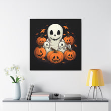 DistinctInk Canvas Wall Art with Ghost Skeleton Pumpkin Pattern for Halloween