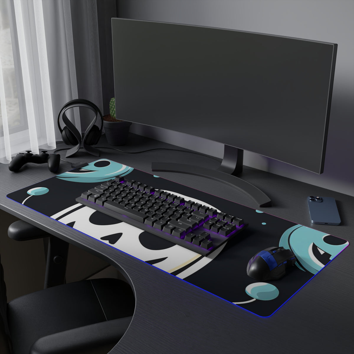 LED Gaming Mouse Pad with Skele-Ghostly Pumpkin Patch Design for Halloween, view 27